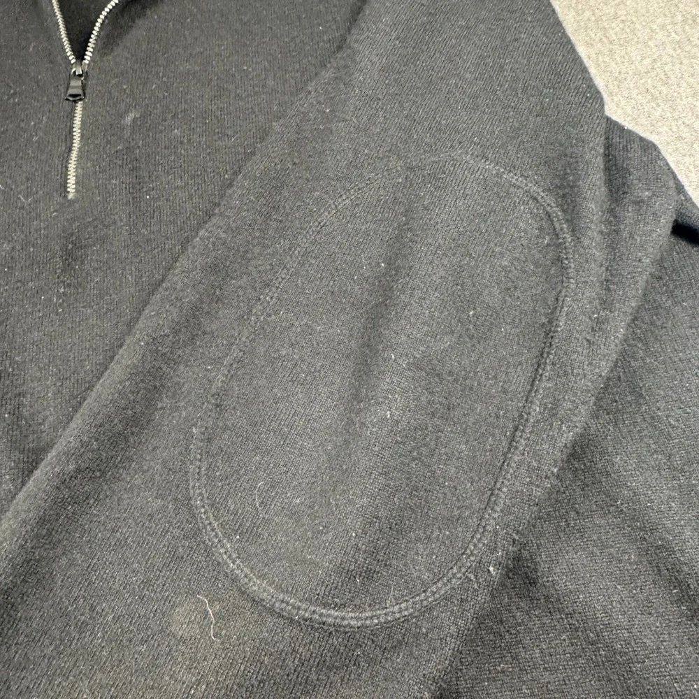Banana Republic Cashmere Quarter Zip Sweater Mens XL Black Elbow Patches‎ Knit